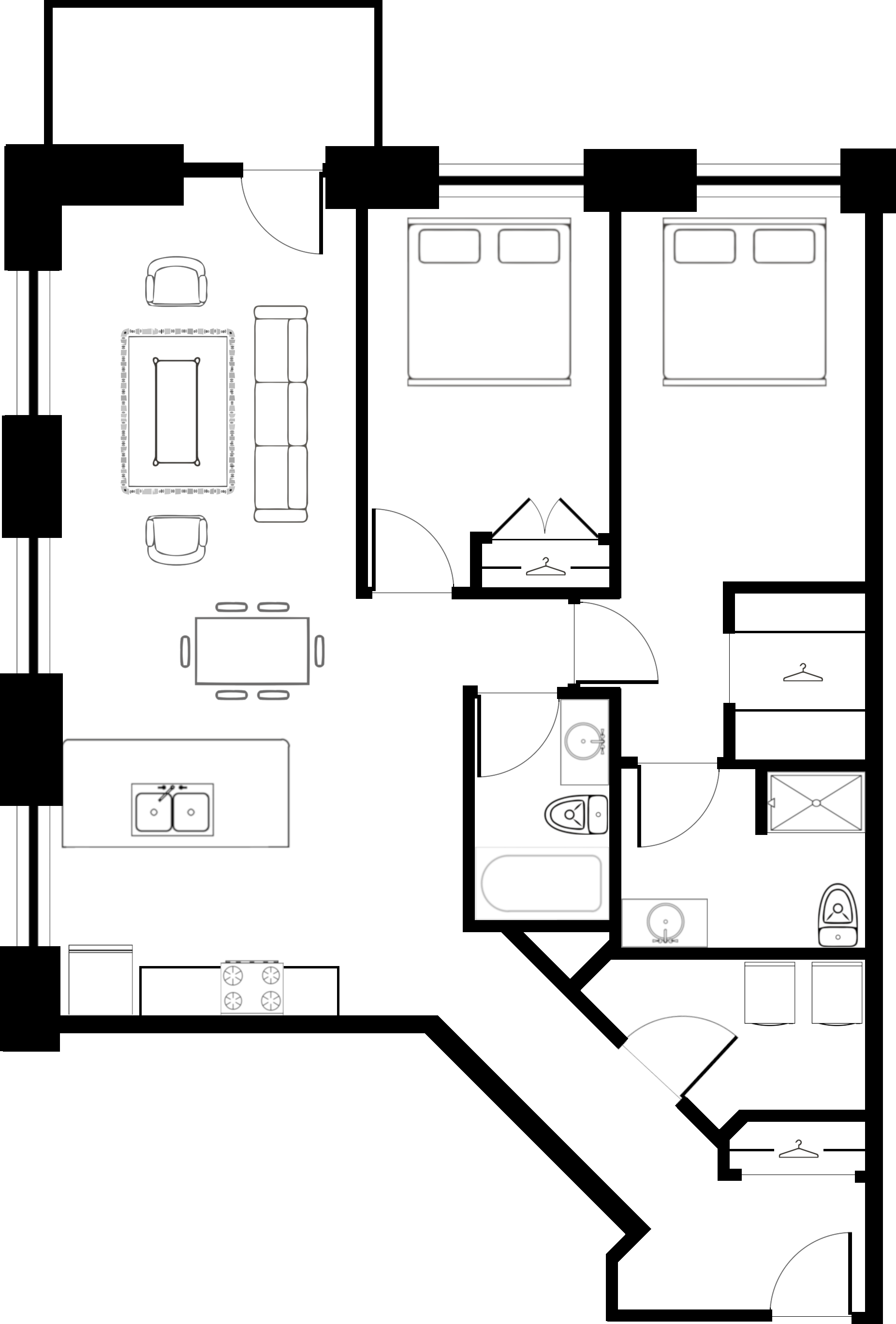 Floor plan for 2 beds, 2 baths, 1220 sqft